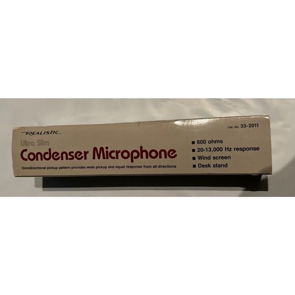 Condenser Microphone Realistic Ultra Slim 33-2011 600 ohms Desk Stand Org Box - Picture 9 of 9